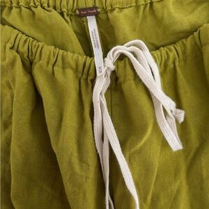 Free People Olive Green Drawstring wide Leg Linen Pants